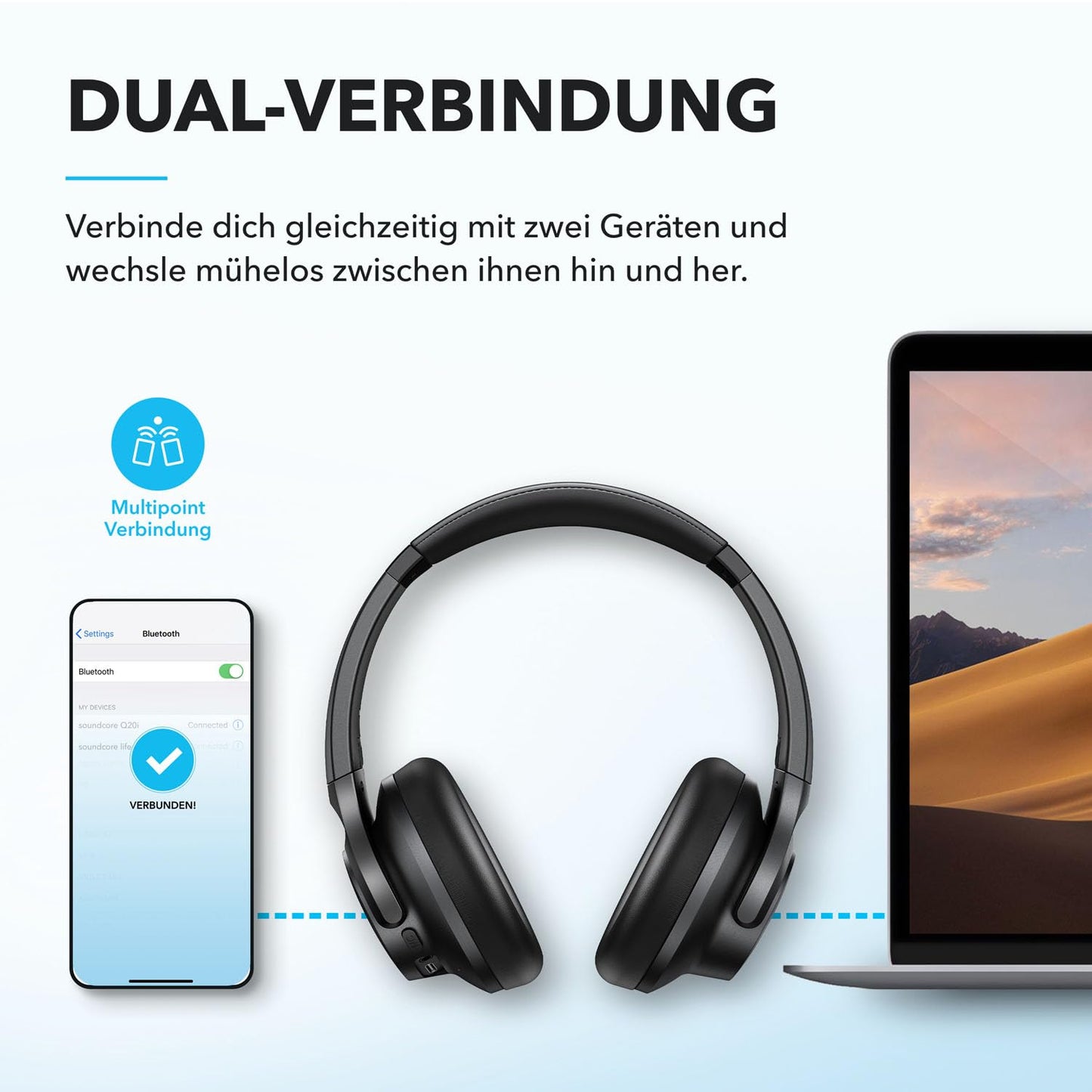 Soundcore Q20i Kabellose Over-Ear-Kopfhörer mit Hybrid ANC, 40h Akku, Hi-Res Audio, Schwarz