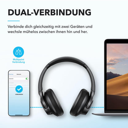 Soundcore Q20i Kabellose Over-Ear-Kopfhörer mit Hybrid ANC, 40h Akku, Hi-Res Audio, Schwarz