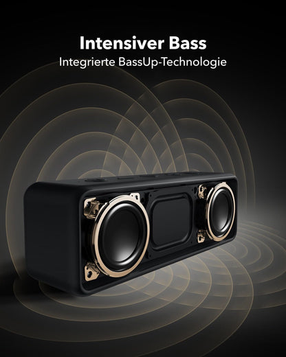 Anker Soundcore 2 Tragbarer Bluetooth-Lautsprecher, 24h Akku, IPX7 Wasserdicht, Schwarz