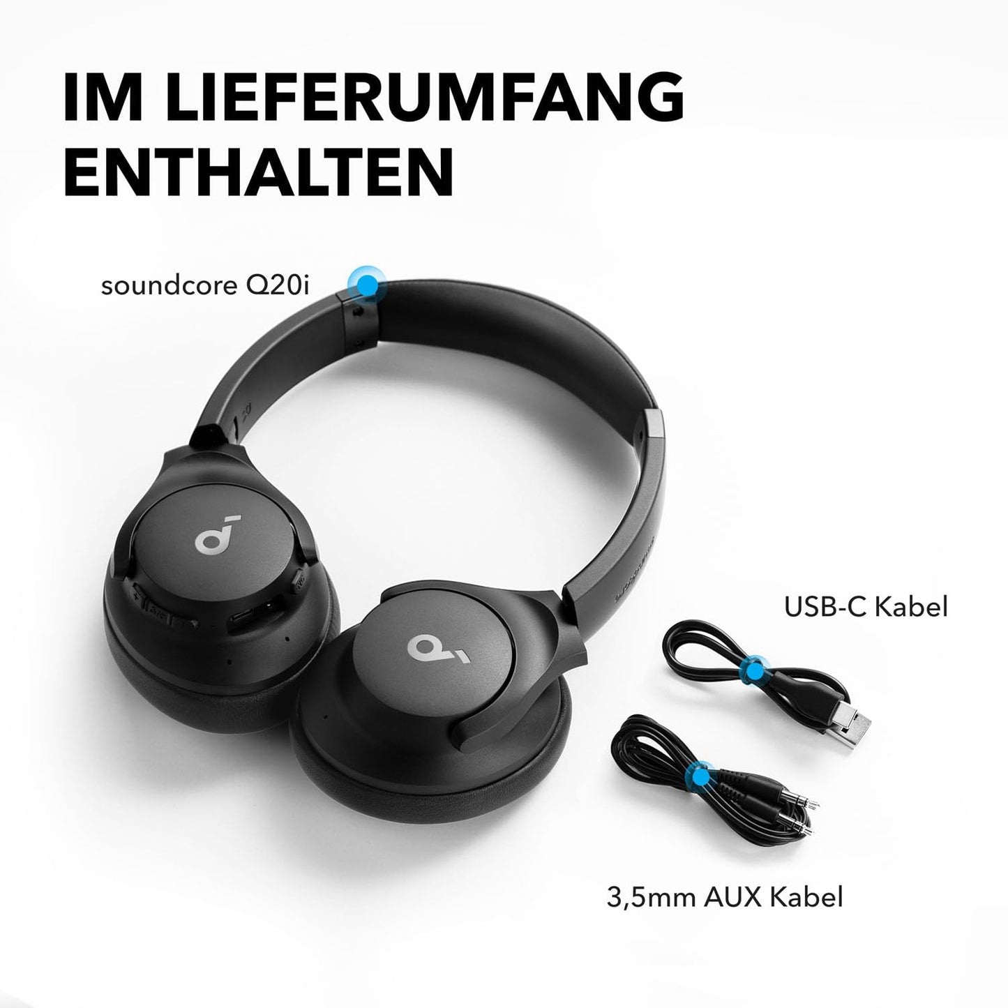 Soundcore Q20i Kabellose Over-Ear-Kopfhörer mit Hybrid ANC, 40h Akku, Hi-Res Audio, Schwarz
