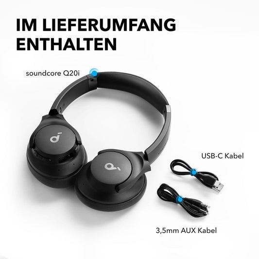 Soundcore Q20i Kabellose Over-Ear-Kopfhörer mit Hybrid ANC, 40h Akku, Hi-Res Audio, Schwarz