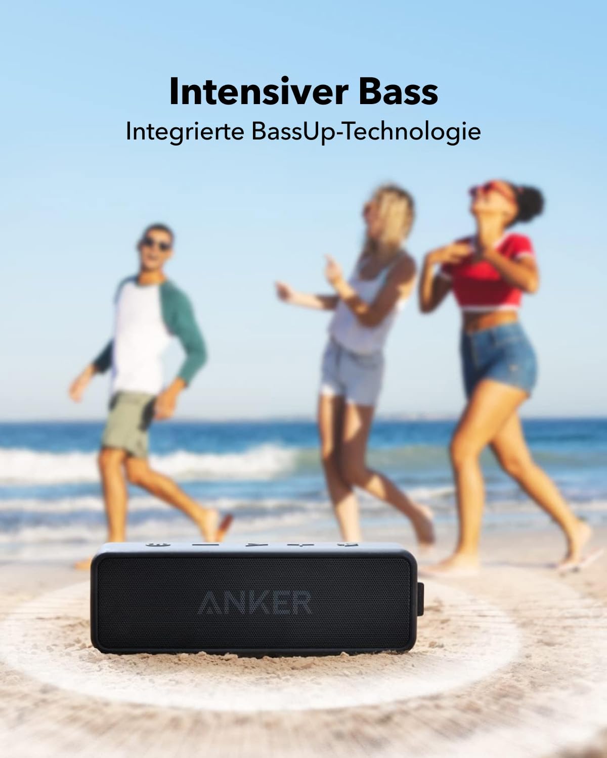 Anker Soundcore 2 Tragbarer Bluetooth-Lautsprecher, 24h Akku, IPX7 Wasserdicht, Schwarz