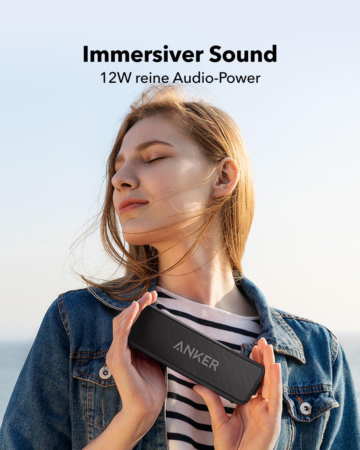 Anker Soundcore 2 Tragbarer Bluetooth-Lautsprecher, 24h Akku, IPX7 Wasserdicht, Schwarz