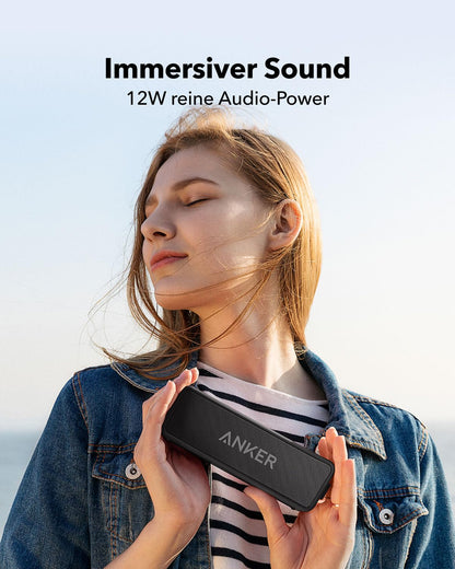 Anker Soundcore 2 Tragbarer Bluetooth-Lautsprecher, 24h Akku, IPX7 Wasserdicht, Schwarz