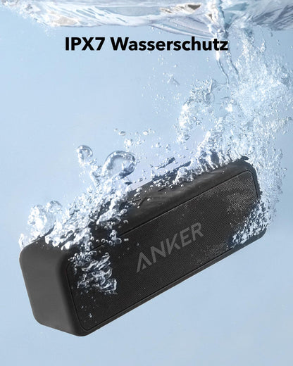 Anker Soundcore 2 Tragbarer Bluetooth-Lautsprecher, 24h Akku, IPX7 Wasserdicht, Schwarz