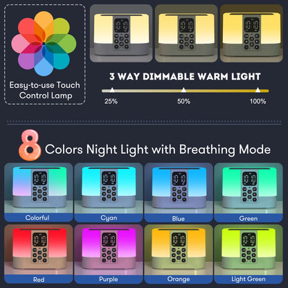 AFEXOA Bluetooth-Lautsprecher, Wecker & Nachtlicht, mit Naturgeräuschen, für Schlaf- & Kinderzimmer