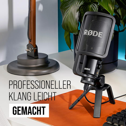 RØDE NT-USB Kondensatormikrofon, Studioqualität, mit Popfilter & Stativ, Schwarz