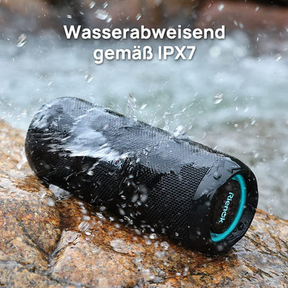 RIENOK Kabelloser Bluetooth-Lautsprecher mit Bass & Licht, IPX7 Wasserdicht