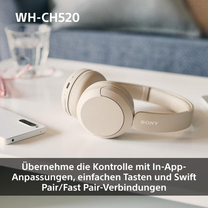 Sony WH-CH520 Kabellose Bluetooth On-Ear-Kopfhörer, 50h Akkulaufzeit, Schwarz