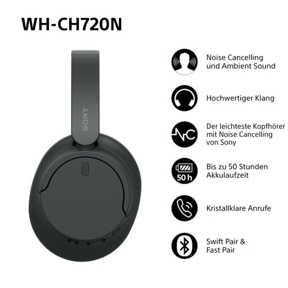 Sony WH-CH720N Kabellose Bluetooth-Kopfhörer mit Noise Cancelling, Schwarz