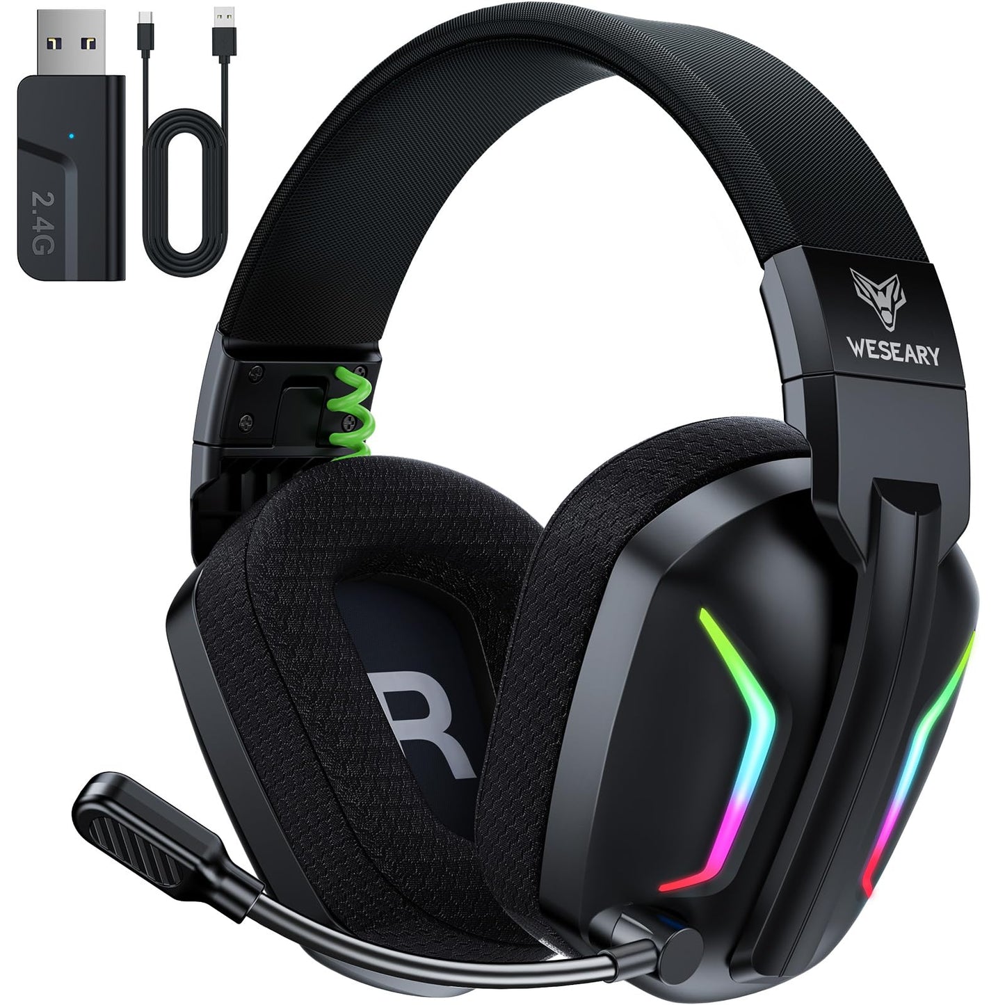 WESEARY WG1 Wireless Gaming Headset mit 2,4G & Bluetooth, 50+h Akku, Noise Cancelling