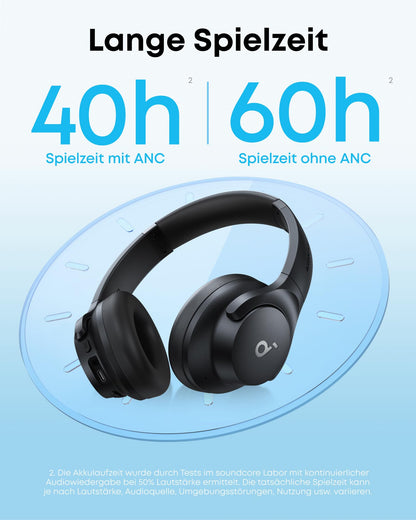 Soundcore Q20i Kabellose Over-Ear-Kopfhörer mit Hybrid ANC, 40h Akku, Hi-Res Audio, Schwarz