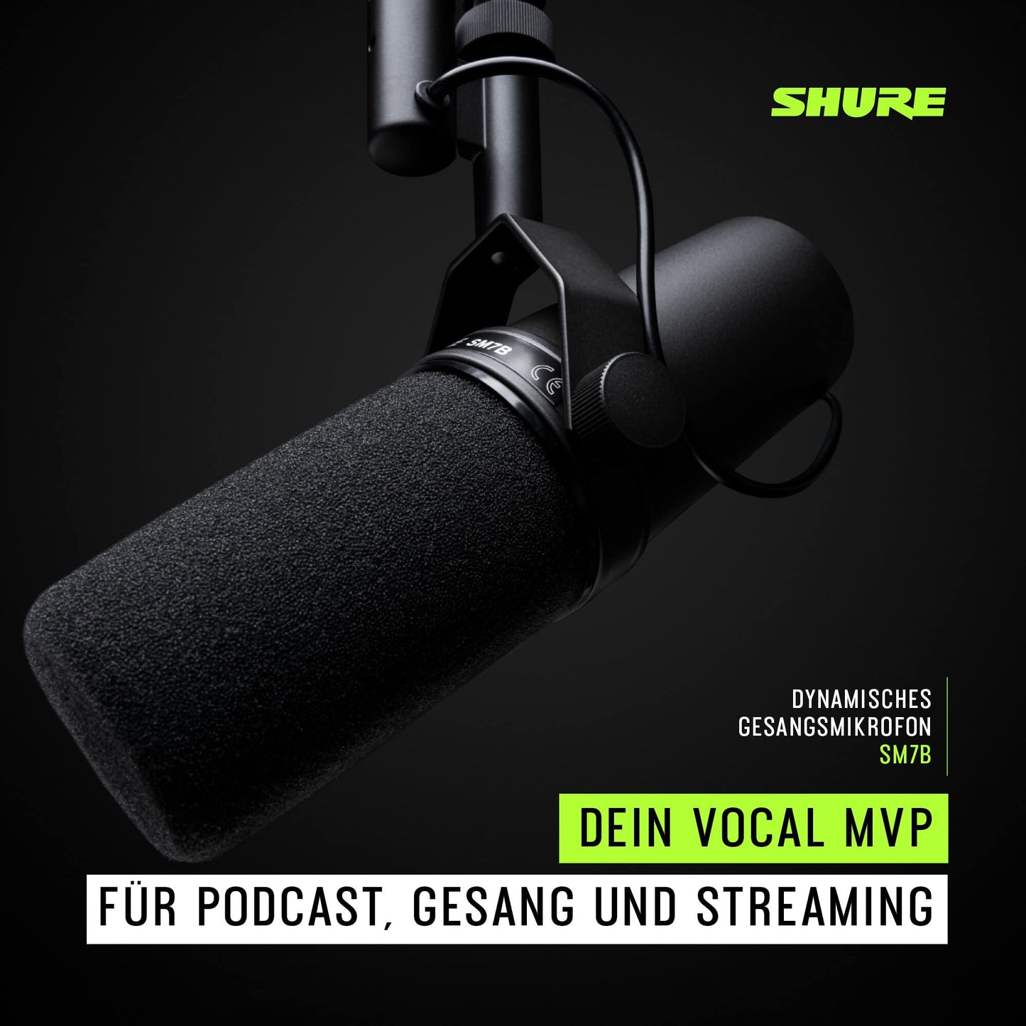 Shure SM7B Dynamisches XLR-Studiomikrofon, für Podcast & Rundfunk, Schwarz