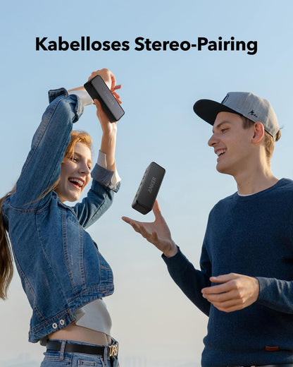 Anker Soundcore 2 Tragbarer Bluetooth-Lautsprecher, 24h Akku, IPX7 Wasserdicht, Schwarz