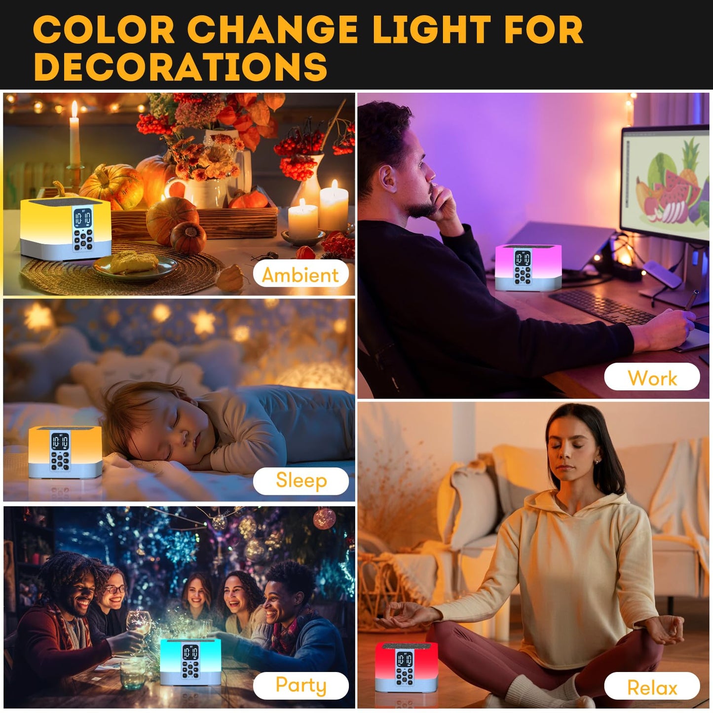 AFEXOA Bluetooth-Lautsprecher, Wecker & Nachtlicht, mit Naturgeräuschen, für Schlaf- & Kinderzimmer